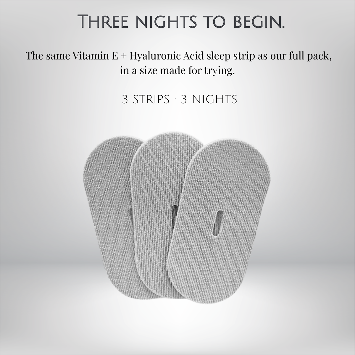 Three Vivapur sleep strips fanned out: three nights to begin, the same strip as the full 30-count pack